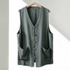 Men Summer Vest Single-breasted Retro Chinese Style Knot Buttons Loose Sleeveless V Neck Patch Pockets Pure Color Casual Top