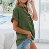 Damen Kurzarmhemden Einfarbig Casual Button Down Bluse Tops Mit Brusttasche