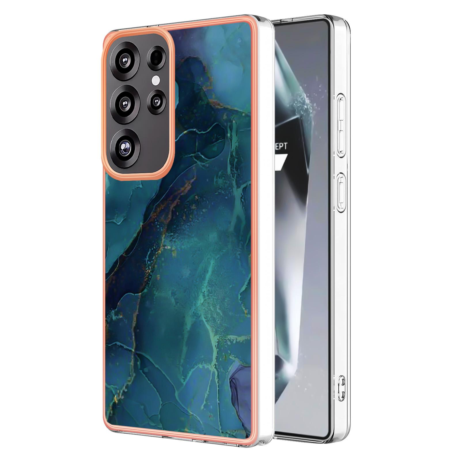 

For Samsung Galaxy S25 Ultra TPU Case Marble Pattern 2.0mm Electroplating Phone Back Cover Green