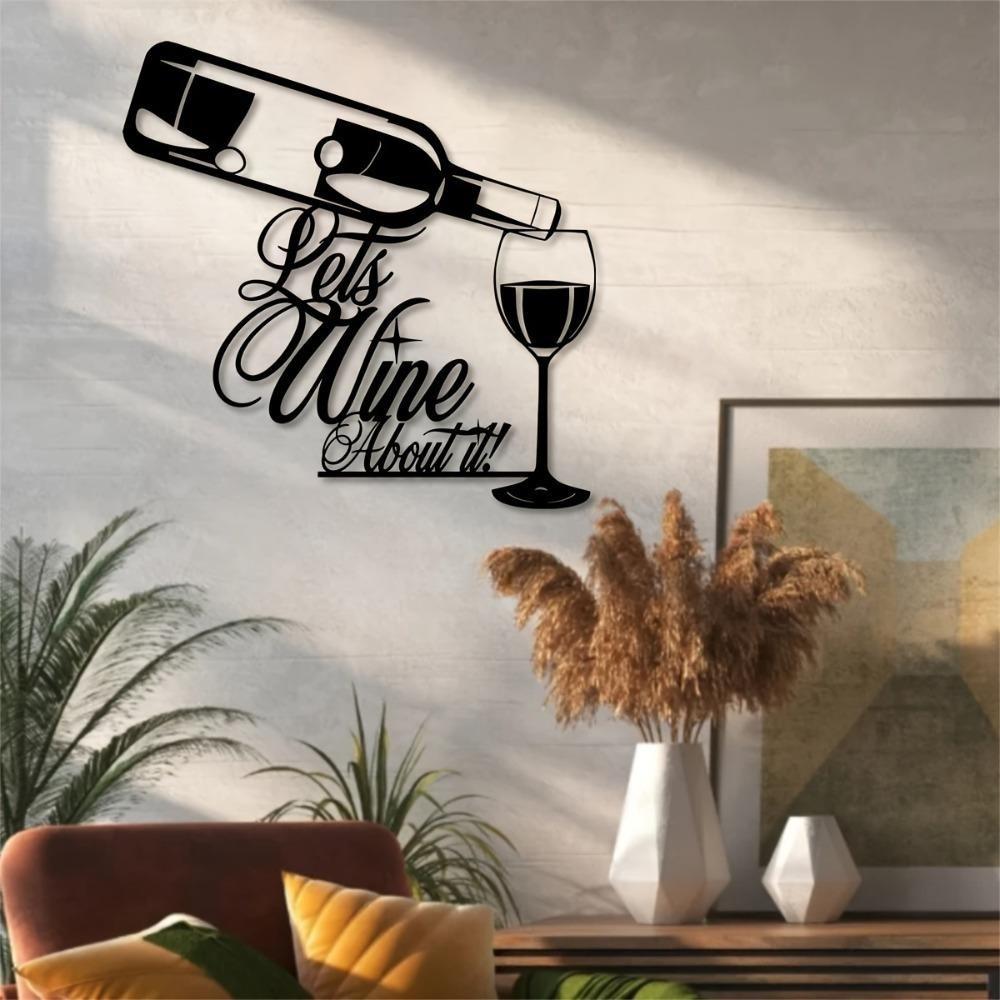 Metal Wine Wall Art Square Sign with Glasses Housewarming Gift for Patio Balcony Indoor Outdoor Decor