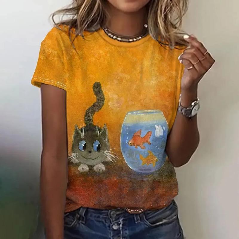 T-shirt Estiva alla Moda Stampata in 3D da Donna Traspirante Casual