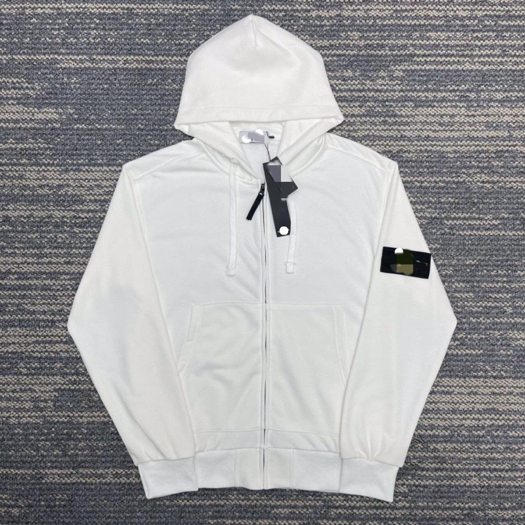 SSS Unisex Hooded Sweatshirt - Solid Color, Raglan Sleeve, Badge Style, Zipper Jacket for Autumn/Winter L белый