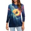 Women's Fashion Casual Lapel Short 3/4 Sleeve Halloween Print Shirt Women's Button Up Tops
