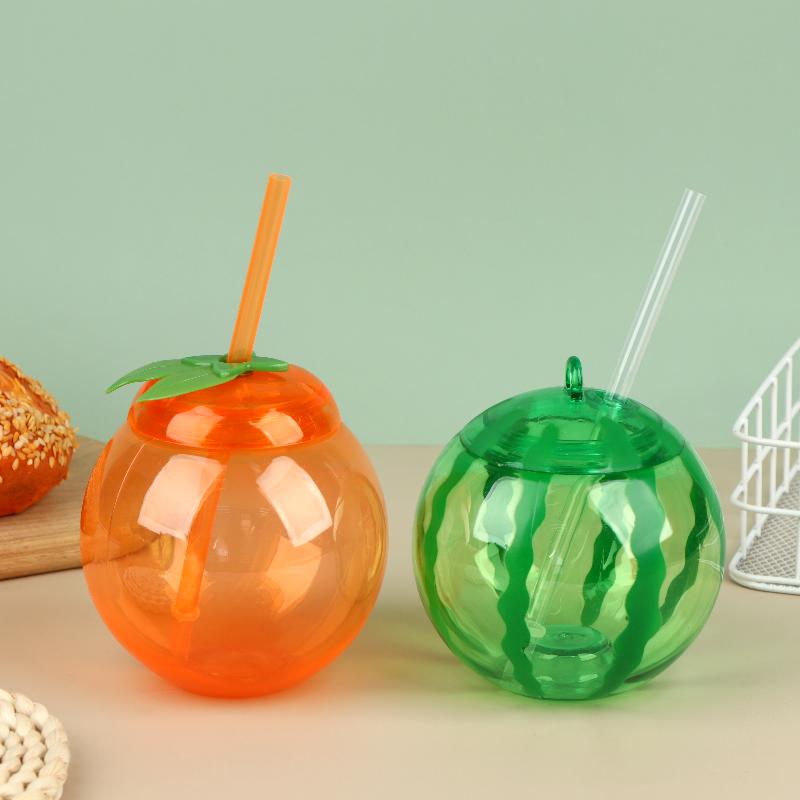 1/3 Pezzi Tazza di Plastica a Forma di Frutta con Cannuccia Carina Arancia Anguria Bottiglia da Bere per Festa Estiva in Spiaggia Uso Domestico Tazza per Bevande