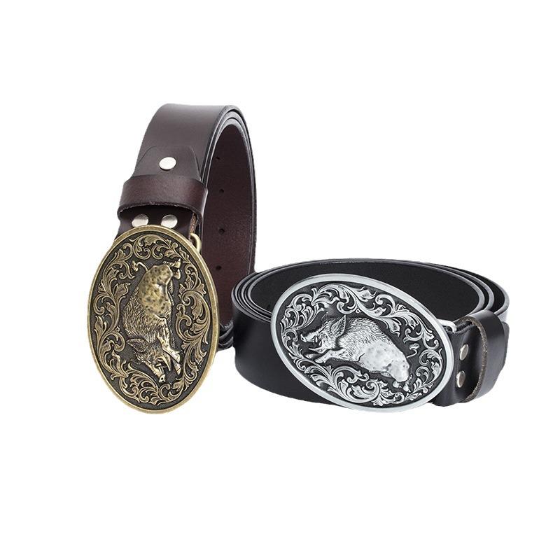 Men's Retro Cowhide Belt with Smooth Buckle - Korean Style, Trendy and Simple Wide Waistband.