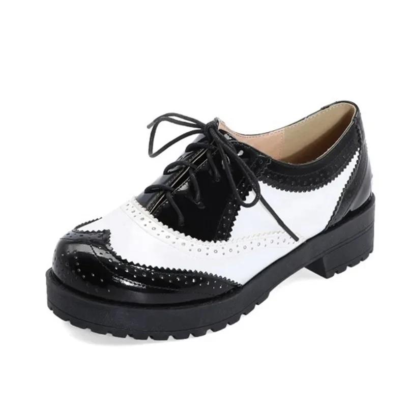 British style women brogue shoes cross tied mixed color round toe wingtip oxfords casual footwear sapatos chaussures