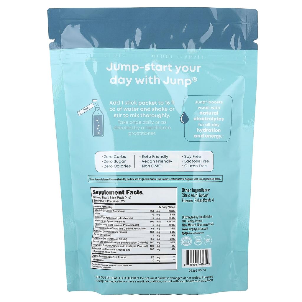 JUNP Hydration, Electrolyte Powder Mix, Pina Colada, 20 Stick Packs, 4g (0.14oz) Each
