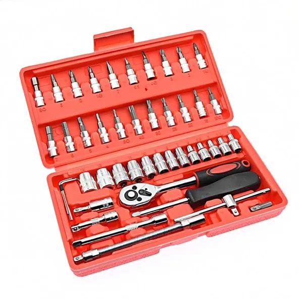 46-Piece 1/4" Drive Socket Set with Ratchet Wrench & Screwdriver Bits 3-Pack Promotional Value, All-Purpose Hand Tool Kit for Automotive & Home Repair