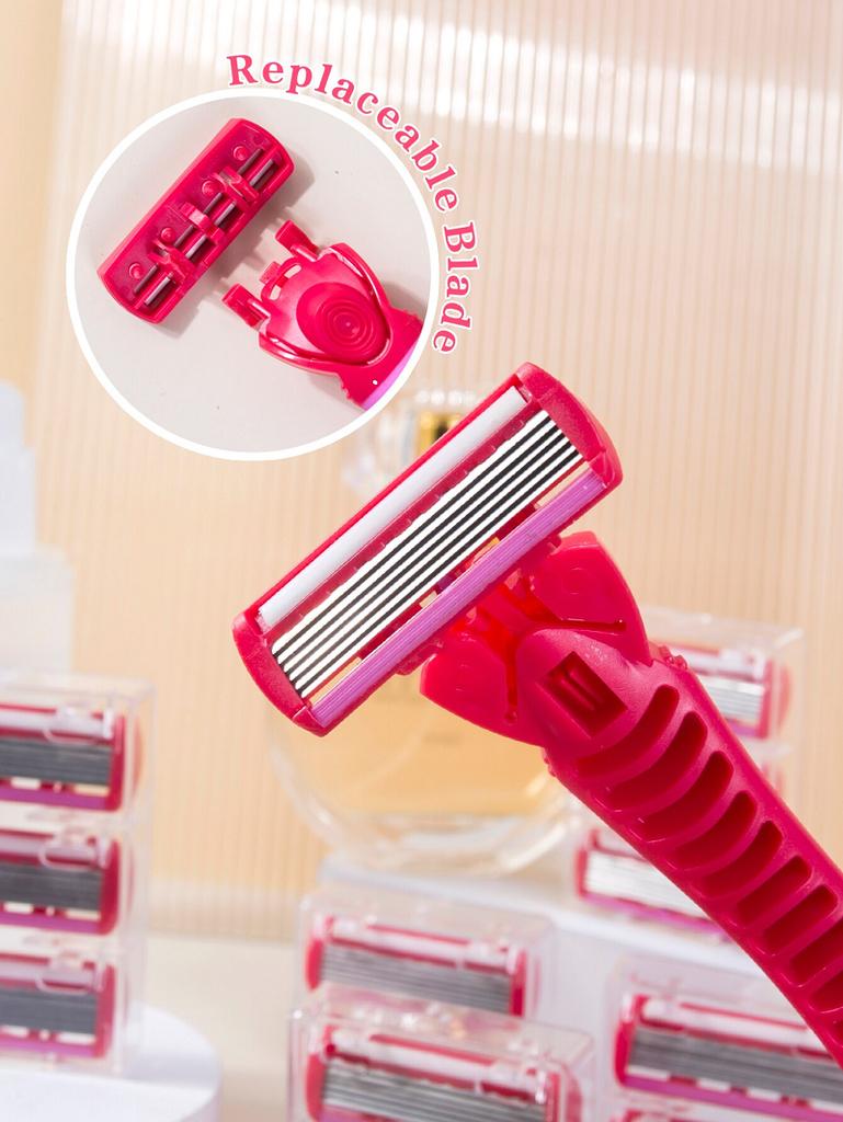 1 Griff + 18 Klingen/ Damen Manueller Sicherheitsrasierer 6-lagig Edelstahl Haarentfernung Rasierklingen Auswechselbarer Rasierkopf