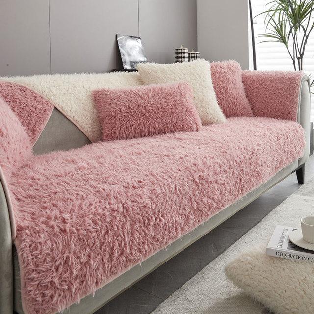 

Плюшевый чехол для дивана на 2, 3, 4 места, современный бархатный нескользящий чехол для кресла, однотонный чехол для мебели, мягкий, теплый 90x210cm 1pc розовый