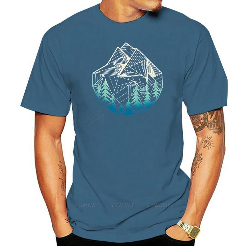 Fashion Mens Tshirts Casual Brand Short Sleeve Minimal Mountains Geometry T Shirt Teenager Cotton Teeshirt Vintage Style Tops