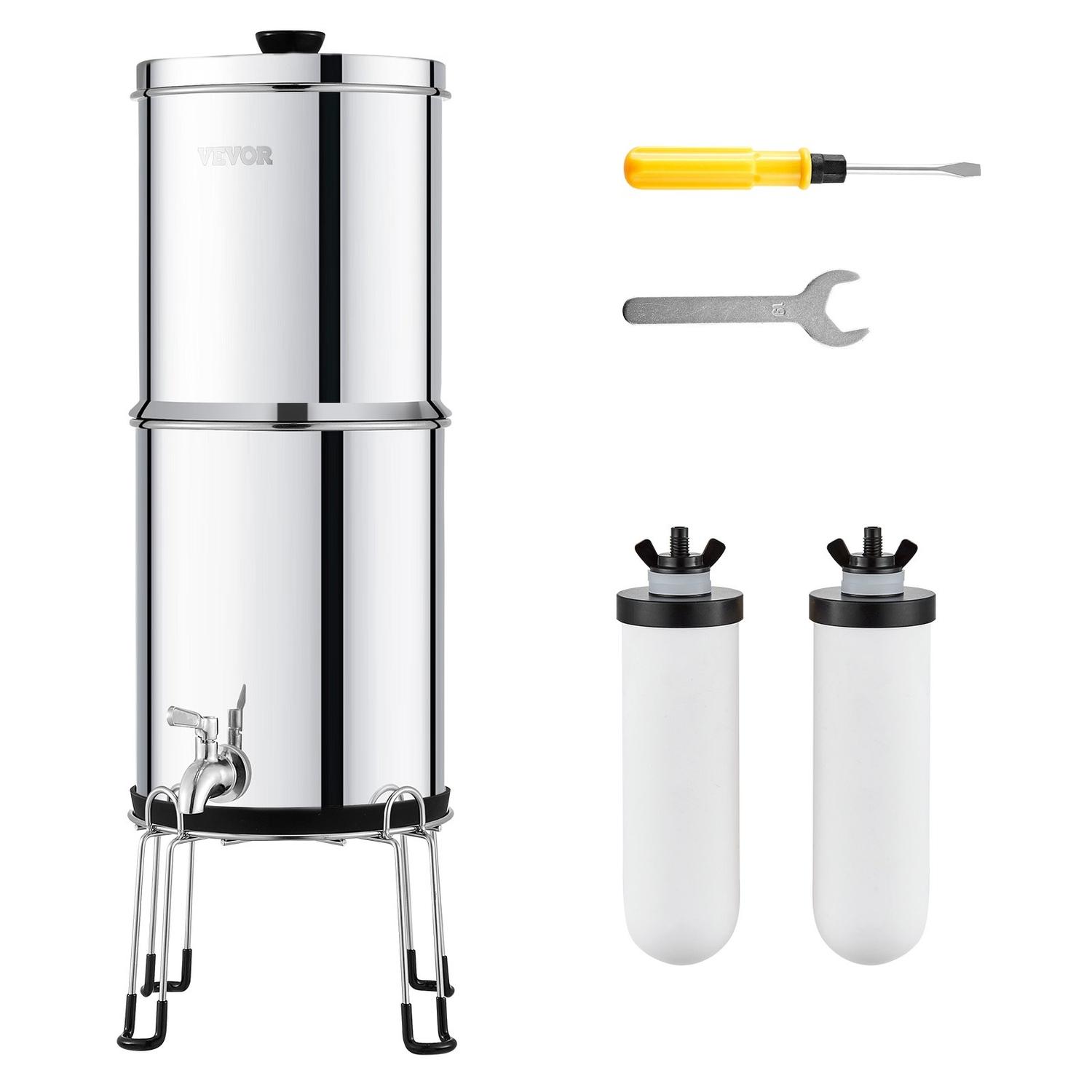 Système de filtration d'eau par gravité, Système de filtration d'eau sur comptoir 2,25G en acier inoxydable 304, Réduit le plomb et jusqu'à 99% du chlore, avec 2 céramiques