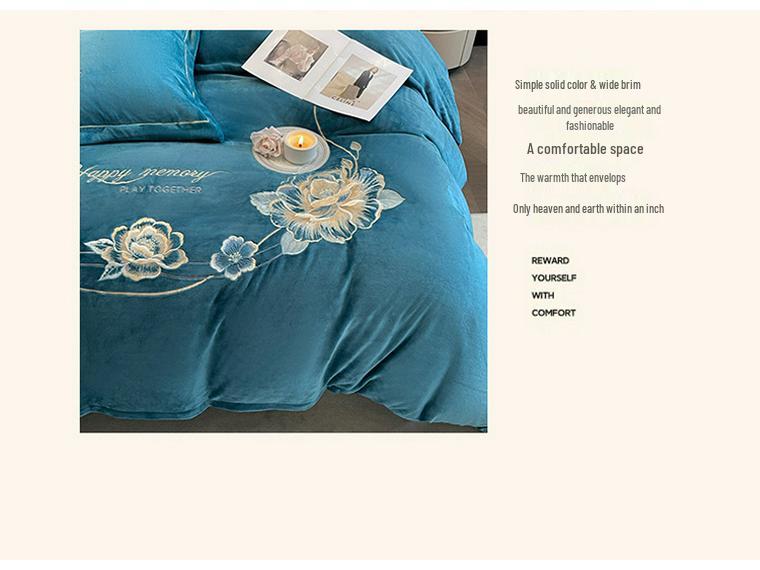 Winter Warm Milk Velvet Embroidered Four-Piece Anti-Static Double-Sided Fleece Bedding Set