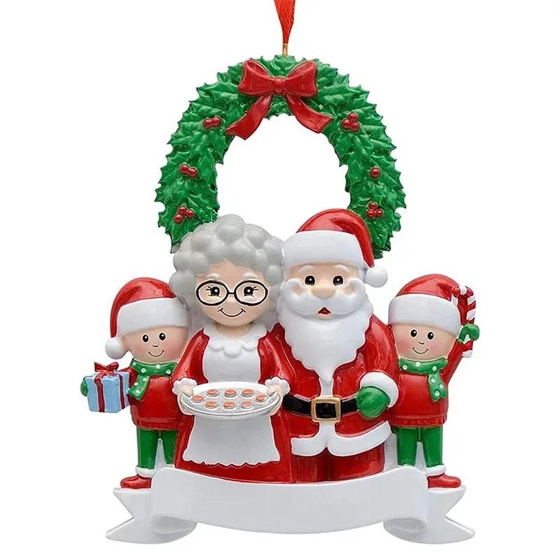 Resin Santa Claus Figurines Christmas Tree Family Ornament Hanging Pendant DIY Name Card Holiday Decor Xmas Tree Pendant Gift