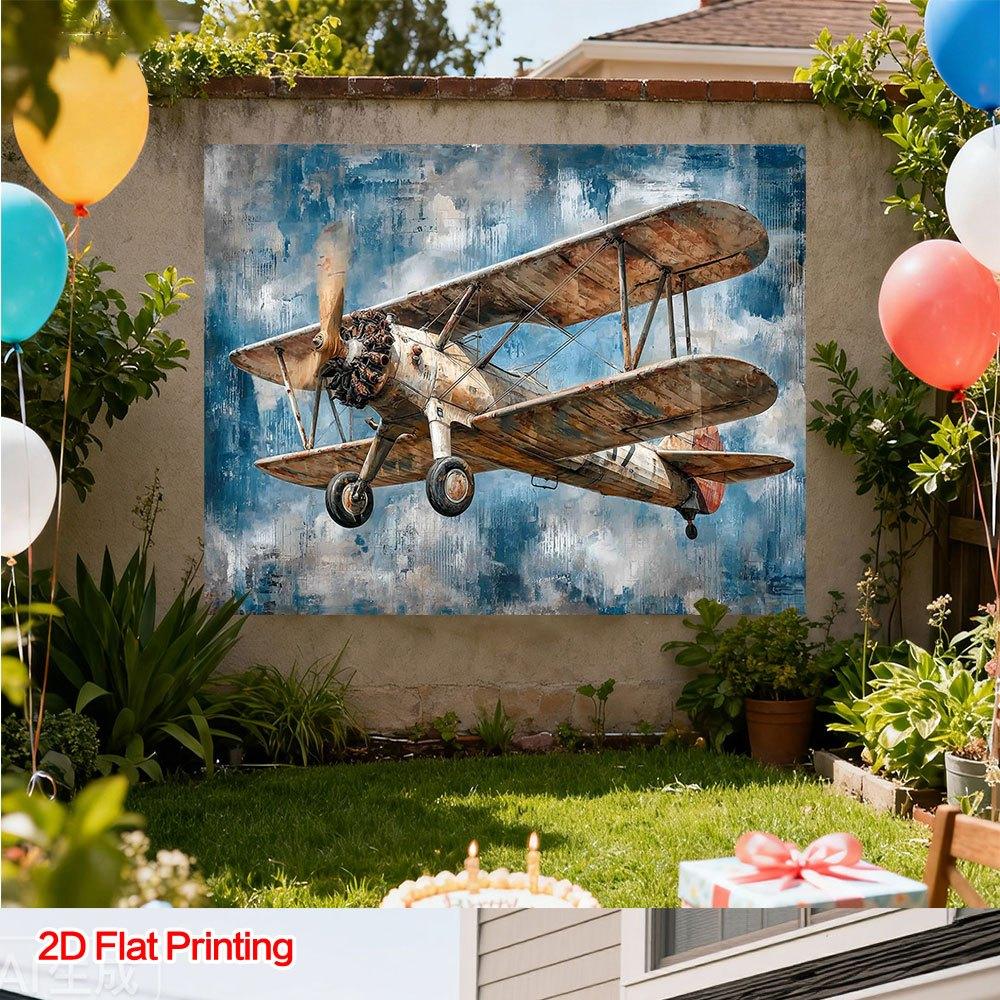 2D Plane, 1 Piece of 2D Plane Printed Retro Aircraft Art Painting Photography Background, Polyester Fabric