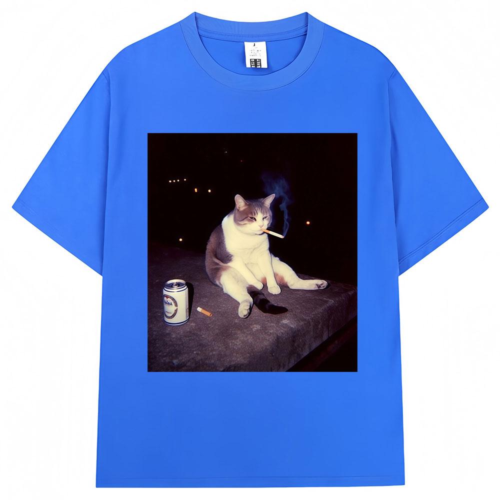 Funny Cat Smoking Meme Graphic TShirts Unisex Unisex Creativity Popular Cat Lover T Shirt Cool Oversized Cotton Vintage Tee Shirts