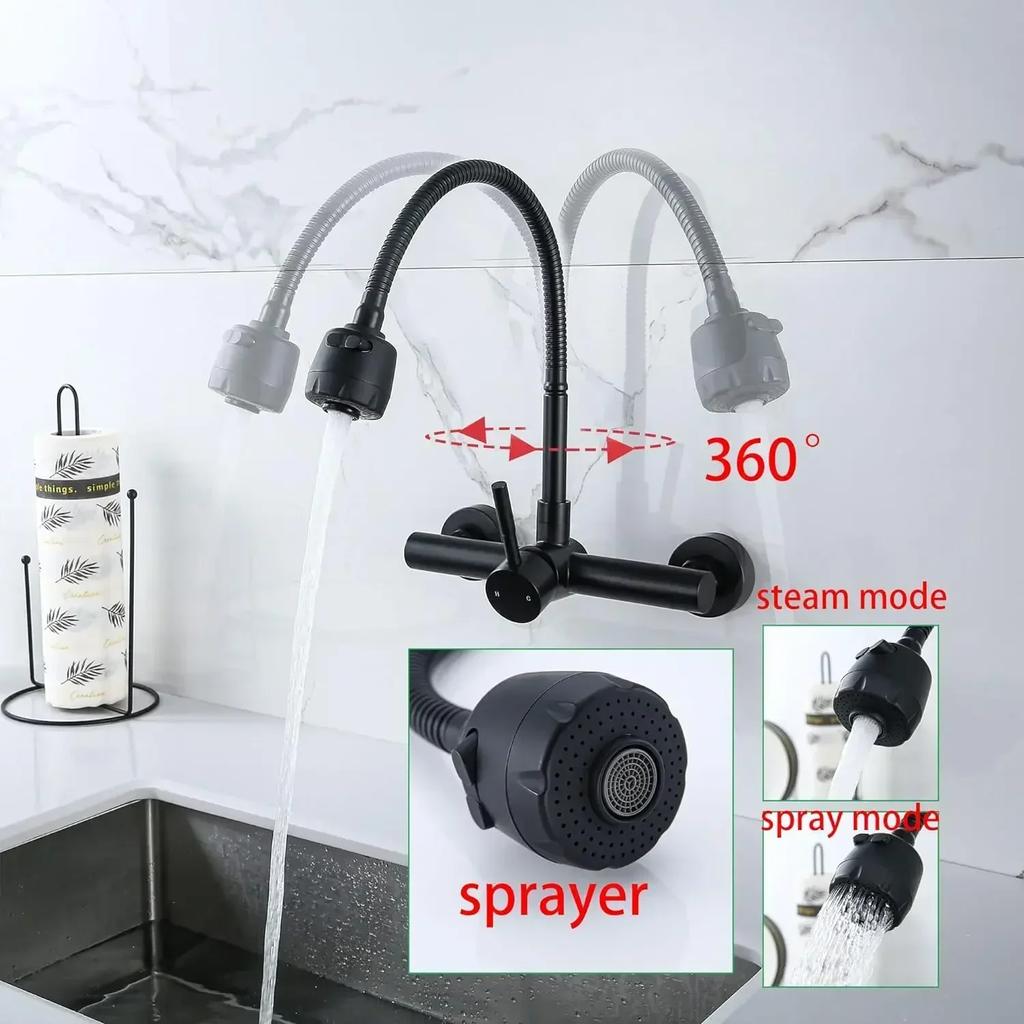 Kitchen Faucet Wall Mounted 2 Models Nozzle Faucet Hot&Cold Water Tap Household Sink Basin Faucet 360° Rotation Bathroom Faucets
