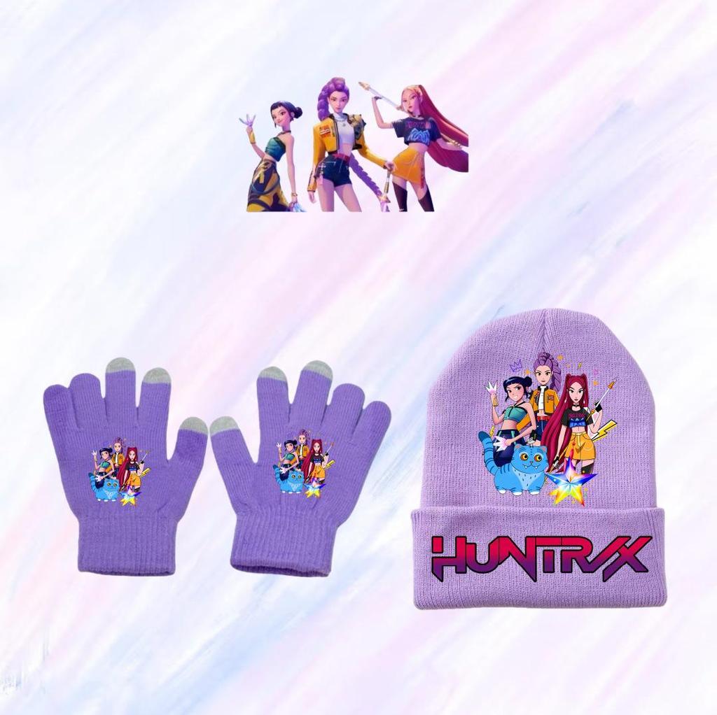 Set Cappello a Maglia e Guanti da Ragazza Cacciatrice di Demoni K-Pop - Accessorio di Moda Caldo per Adolescenti