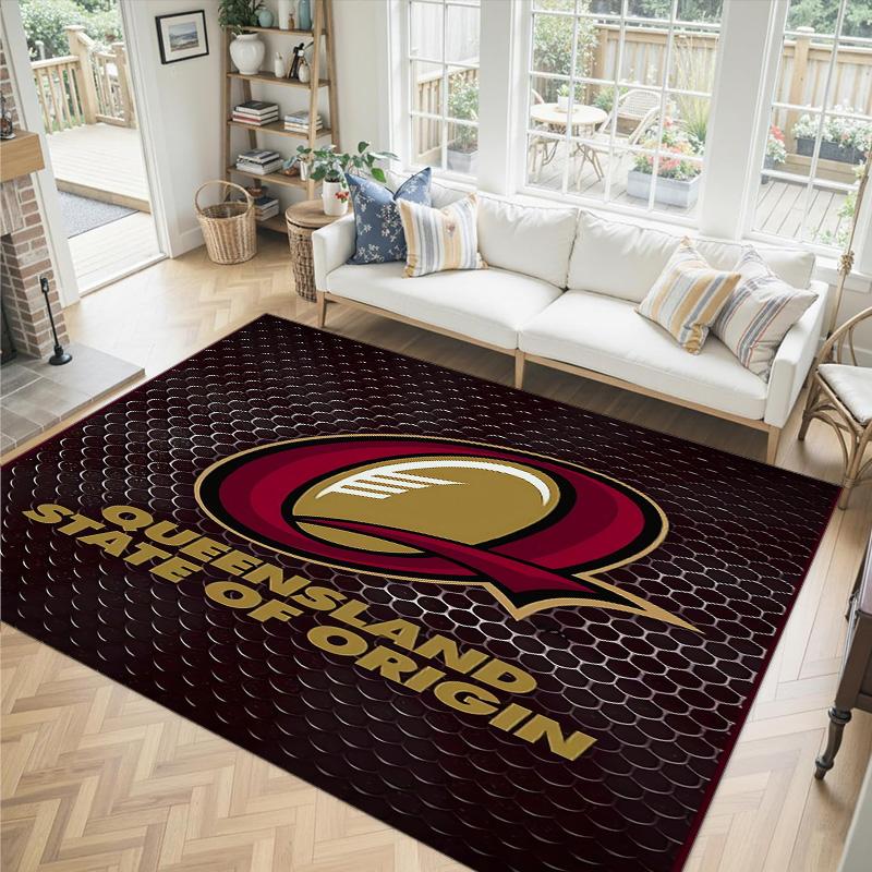 Queensland Maroons Design Crystal Velvet Carpet Cozy Non?Slip Printed Rug For Bedroom Living Room Entrance