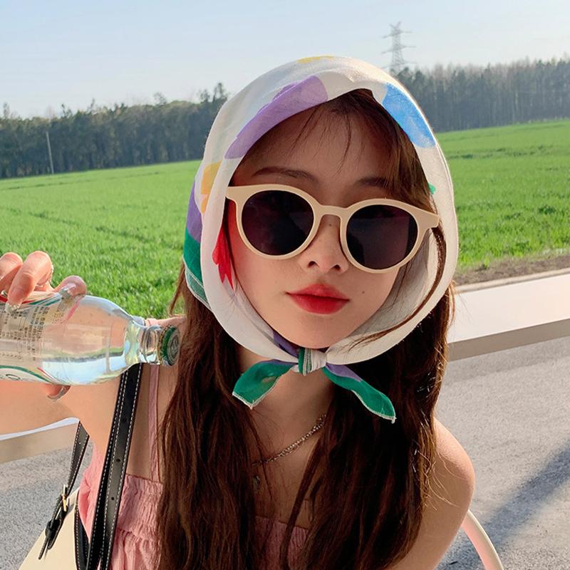 Women Flower Printed Headscarf Sun Protection French Pastoral Style Boho Lightweight Travel Picnic Outdoor Girls Scarf