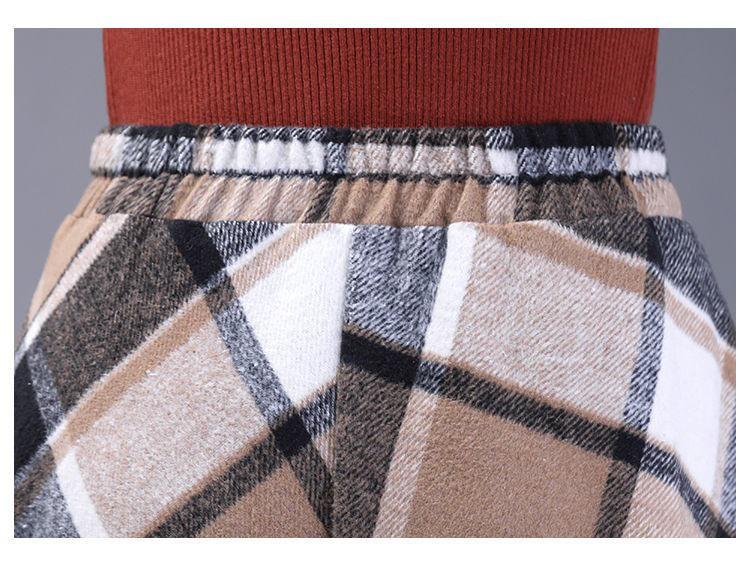 Fustă lungă retro cu carouri, pentru toamnă-iarnă, cu tiv de umbrelă, pentru siluetă pară