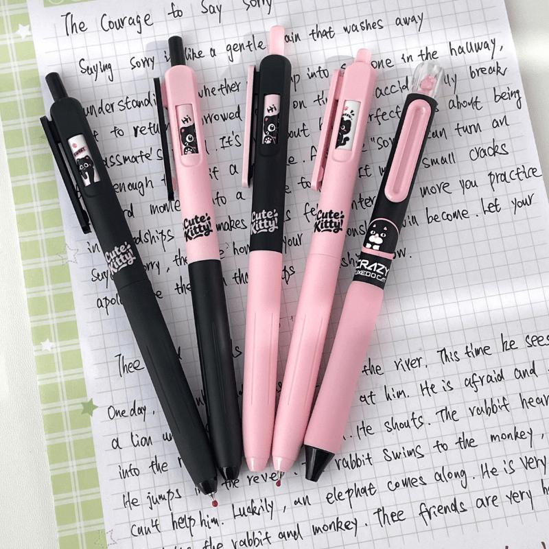 4/5pcs Cute Kitty Gel Pens Set Click-to-Change Pattern Kawaii Cat Gel Ink Pens 0.5mm Tip Black Refill School Supplies