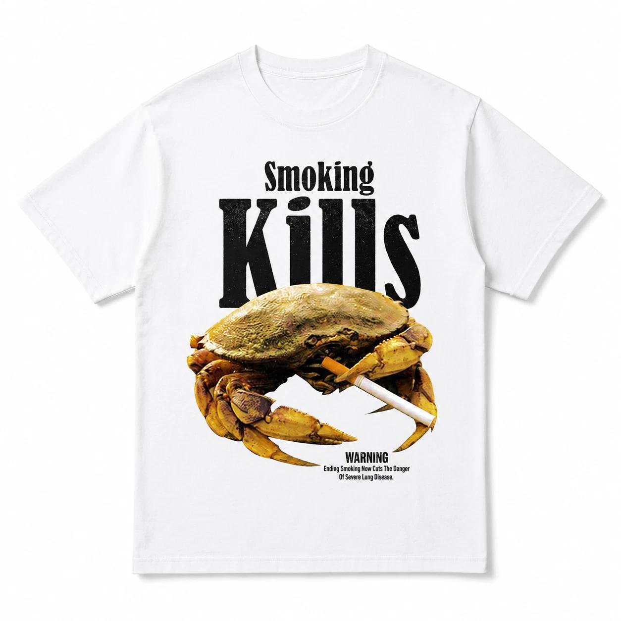 Smoking Kills Crab T-Shirt Funny Meme Graphic Tee Ironic Sarcastic Gen Z Gift S