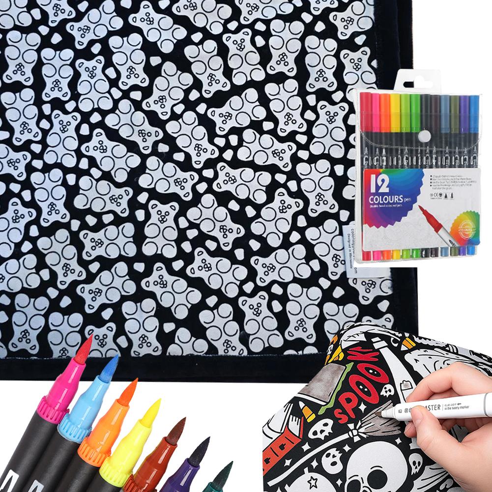 Дитяча ковдра для розмальовування своїми руками, що миється, з 12 кольоровими маркерами, Творча тканинна ковдра з квітами, пофарбованими на замовлення, для дорослих, для релаксації