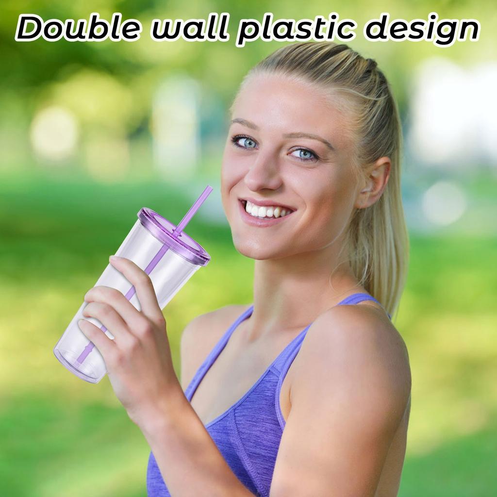 24oz Plastikstrohhalmbecher Kreativer transparenter Kaltgetränkebecher mit Deckel
