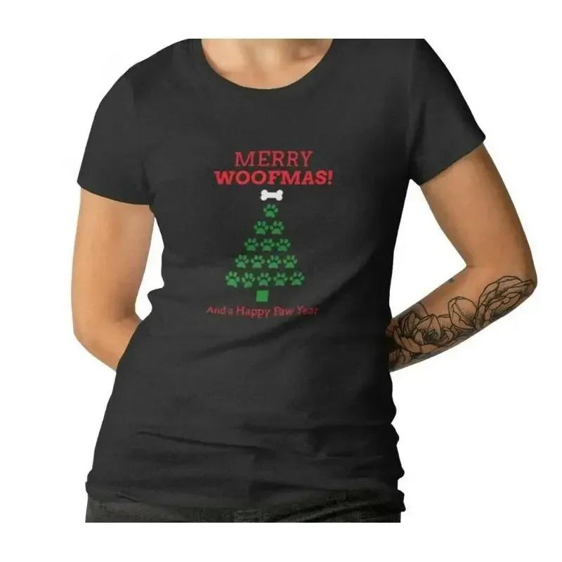 Womens Merry Woofmas And A Happy Paw Year T Shirt Animal Lover Christmas s