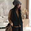 Women's Short Sleeveless V-Neck Cotton Linen Vest Ethnic Style Button Pocket Pure Color Commute Style Jacket