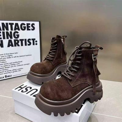 European Products 2025 Autumn New Matte Texture Old Pocket Lace-up Martin Boots Round Head Muffin Thick-soled Short Boots