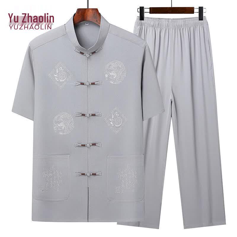 YUZHAOLIN Men s Chinese Style Tang Suit Summer Set 4XL