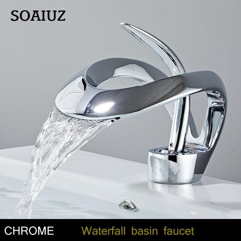 Golden/White Bathroom Basin Faucet Black Bathroom Faucet Brass Creative Grey Sink Mixer Tap Hot & Cold Waterfall Basin Faucet
