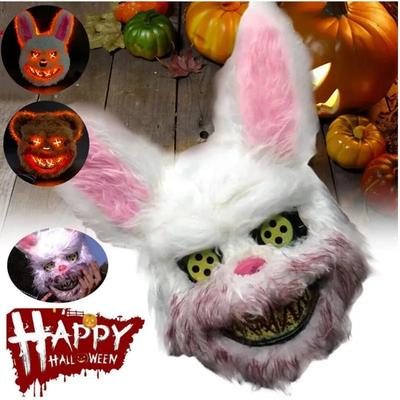 Glowing Animal Mask Halloween Horror Bloody Rabbit Bear Decoration Props Unisex Simulate Fur Mask Cosplay Costume Party Gifts