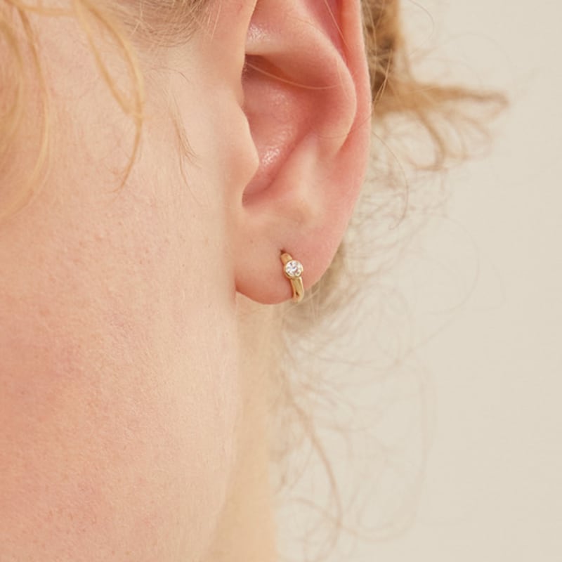 LUNNE 14k Diamond Essential Bezel One-Touch Earrings (14k Gold) #LCE10