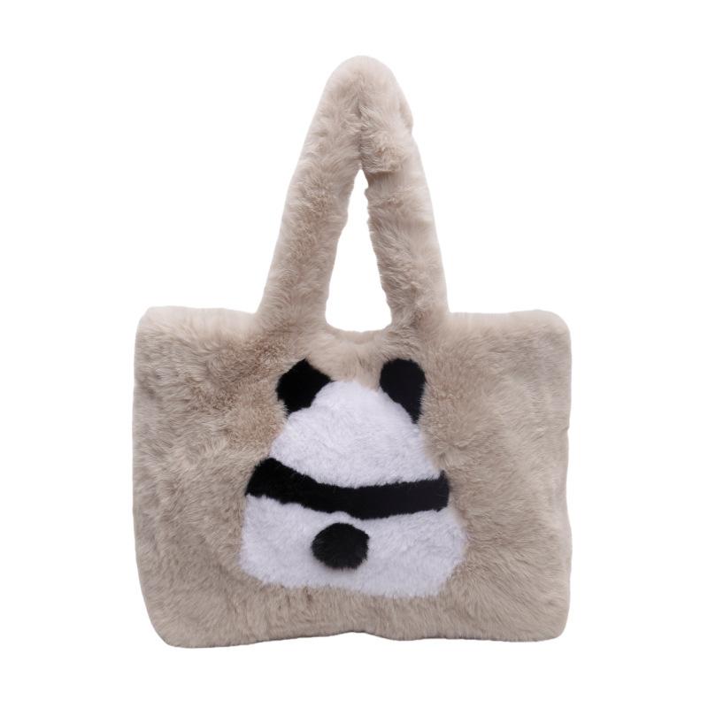 Hairy panda big bag female new fashion college student class bag autumn and winter versatile underarm tote bag