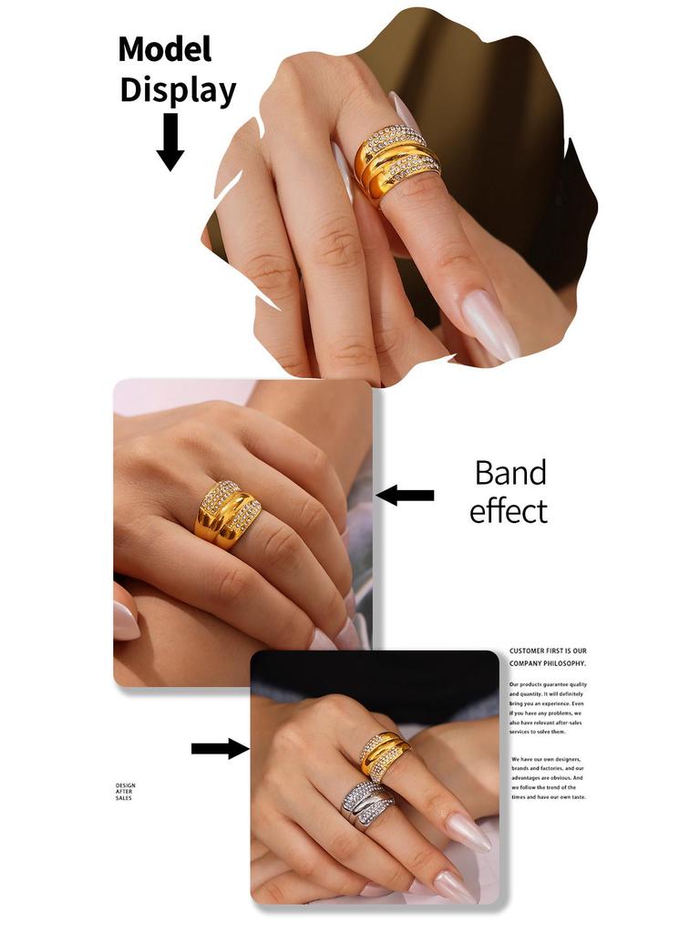 Europäisch-amerikanischer Geometrischer Mehrschichtiger Diamantring, Hip-Hop-Mode, 18K Vergoldetes Edelstahl-Design