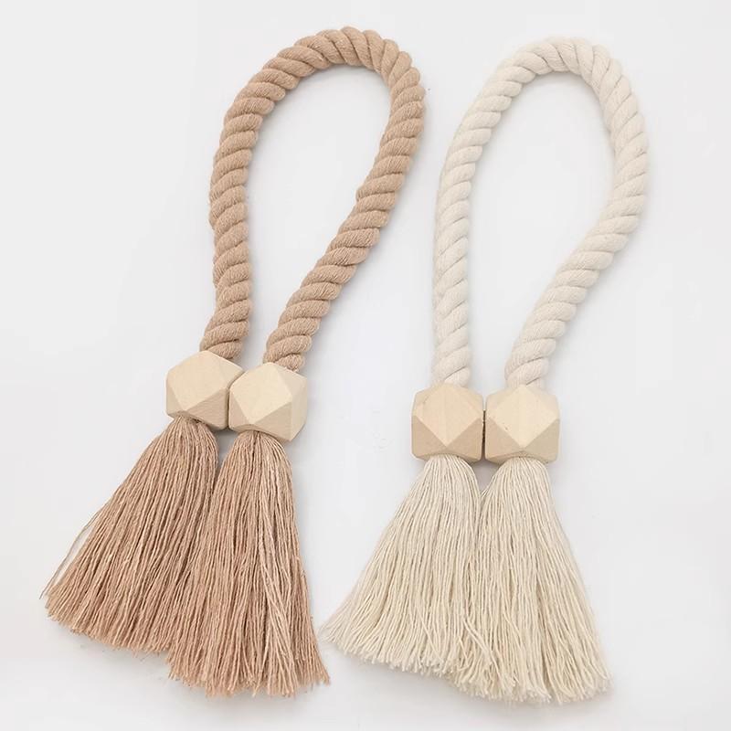 2pcs Magnetic Wooden Tassel Window Curtain Curtain Holdbacks,Bathroom Shower Curtain Accessories,Home Decor Curtain Buckles