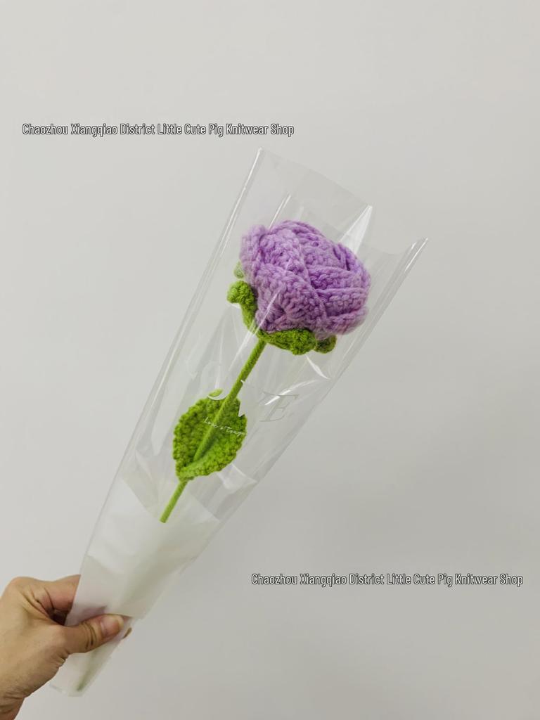 Hand-Knitted Gradient Rose Crochet Bouquet - Preserved Artificial Flowers Valentine's Gift