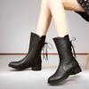 Fashion Elegant with Low Heels Black Pointed Toe Lace-up Half High Boots for Women Autumn Winter Chic Fleece-Lined Mid Calf Shoes Woman