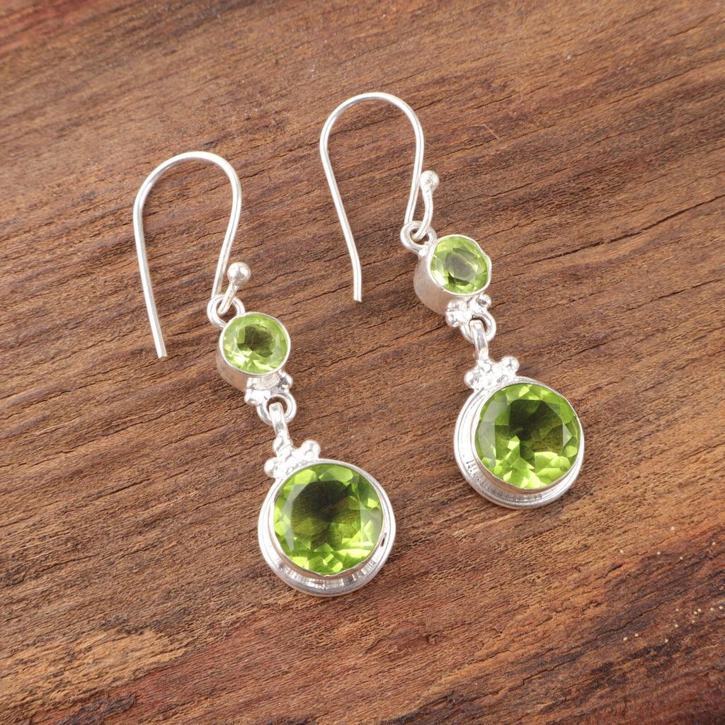 Peridot Edelstein Ohrringe 925 Sterling Silber Handgefertigter Schmuck Geschenk für Ehefrau EE-160-8