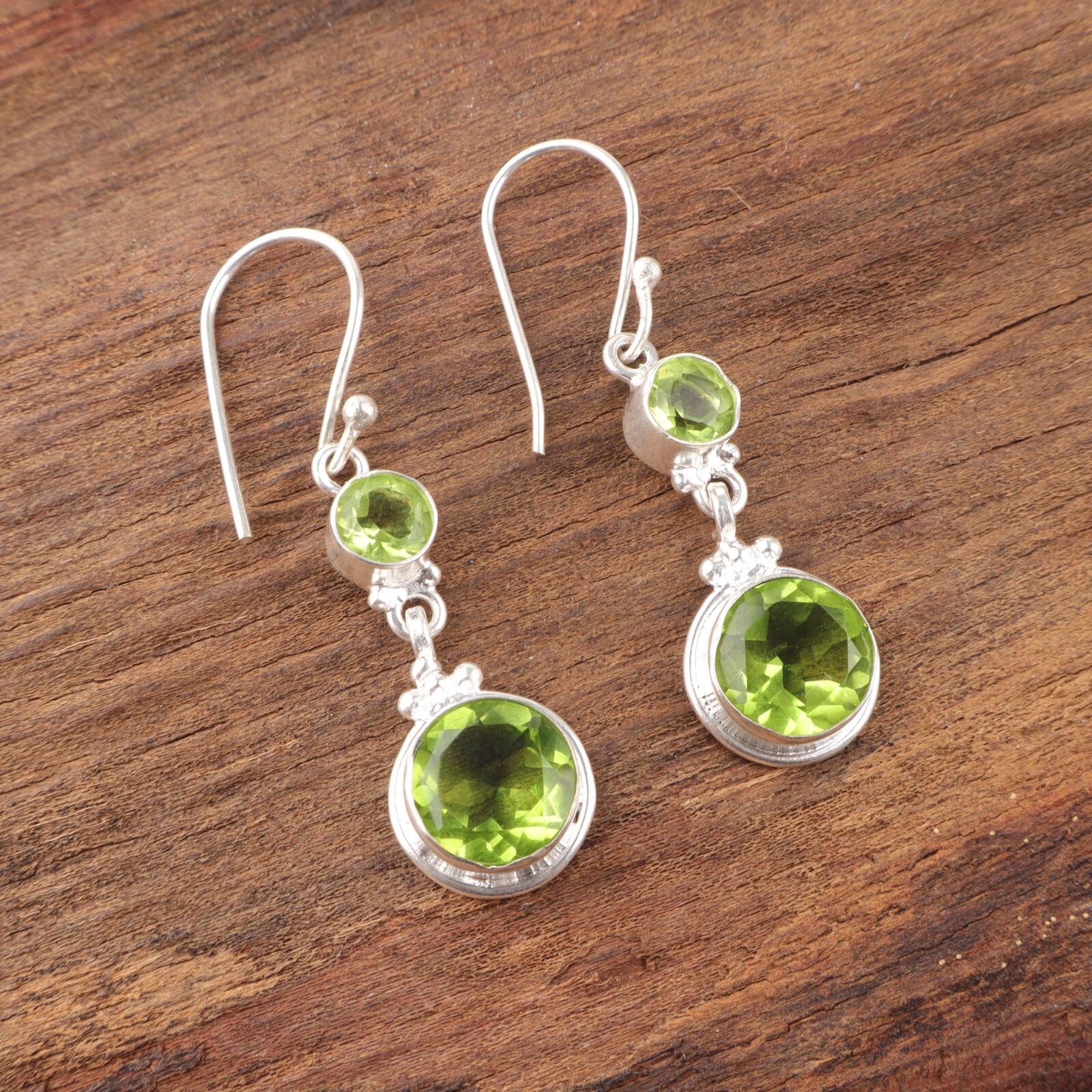 

Серьги с перидотом из стерлингового серебра 925 пробы, ручная работа, ювелирное украшение, подарок для жены EE-160-8