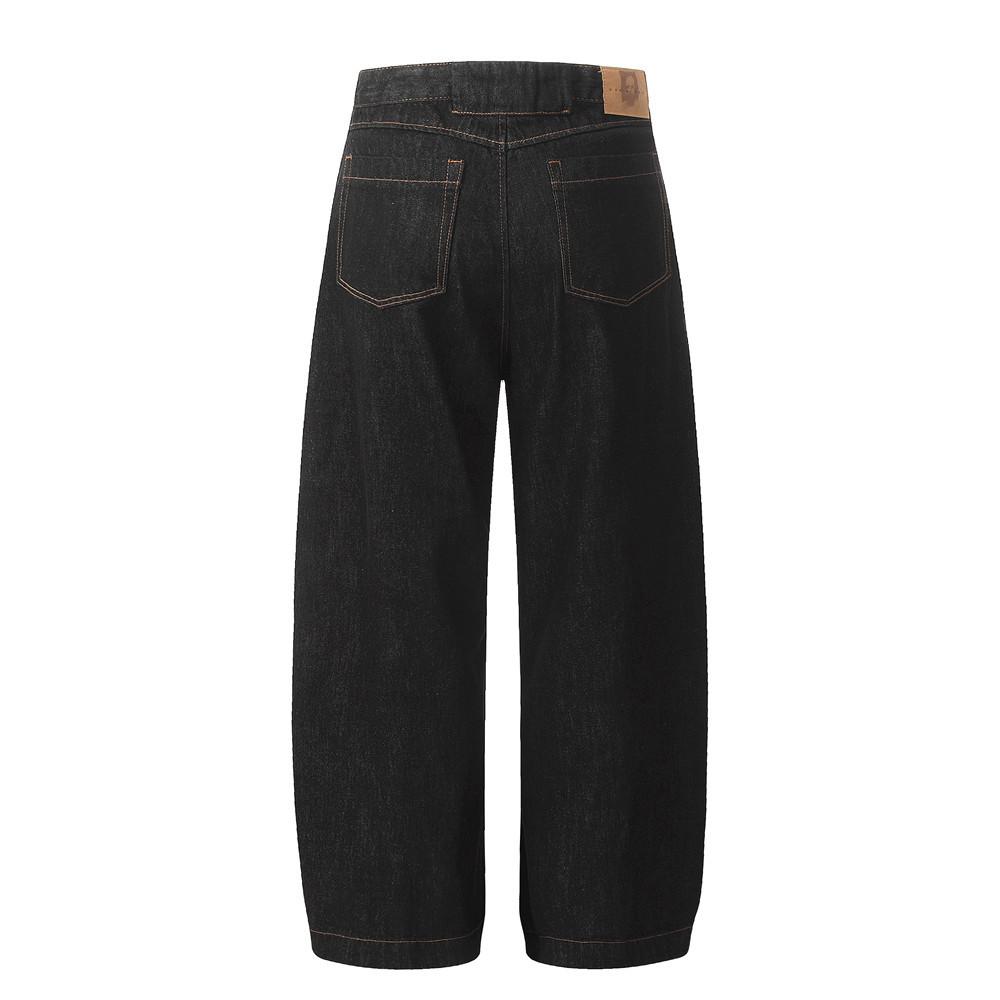 Stitching Thimble Denim Trousers Men's Retro Street Wear Loose Straight Wide-leg Pocket Jeans Men's Trousers Bloomers