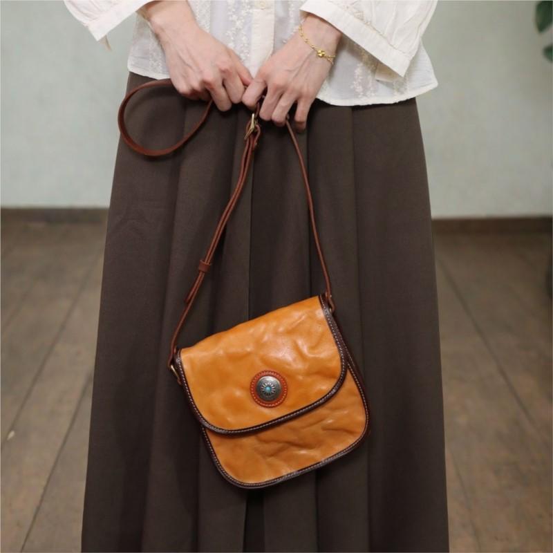 Johnature Genuine Leather Handmade Saddle Bag High-quality Cowhide Large Capacity Vintage Shoulder Crossbody Bag