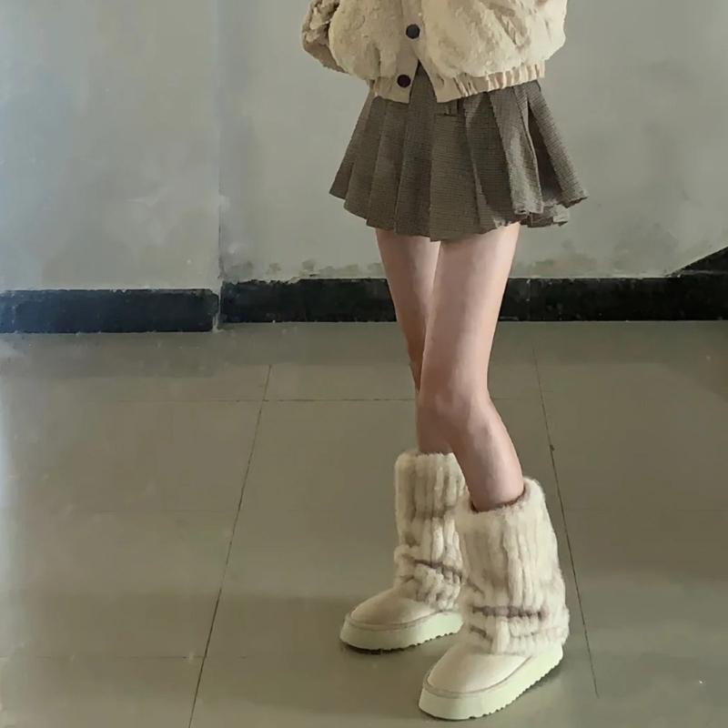 Flauschige Kunstpelz Beinwärmer Pelz Fersen Lange Stiefel Manschetten Abdeckung Hat Elastisch Ein Paar Karneval Stiefelabdeckung Y2K JK Uniform