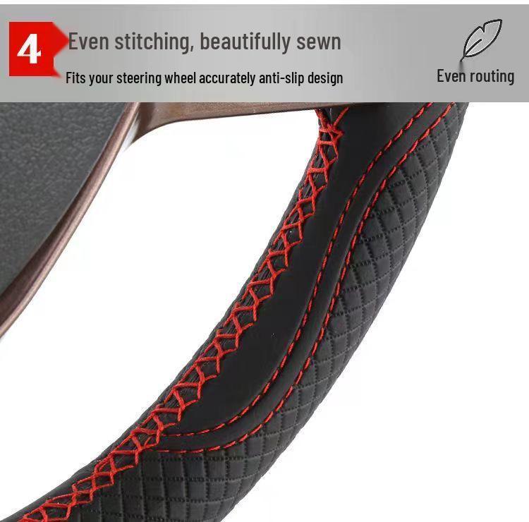 Hand-Stitched Genuine Leather 3D Embossed Universal Steering Wheel Cover - Wear-Resistant, Non-Slip, All-Season Microfiber.