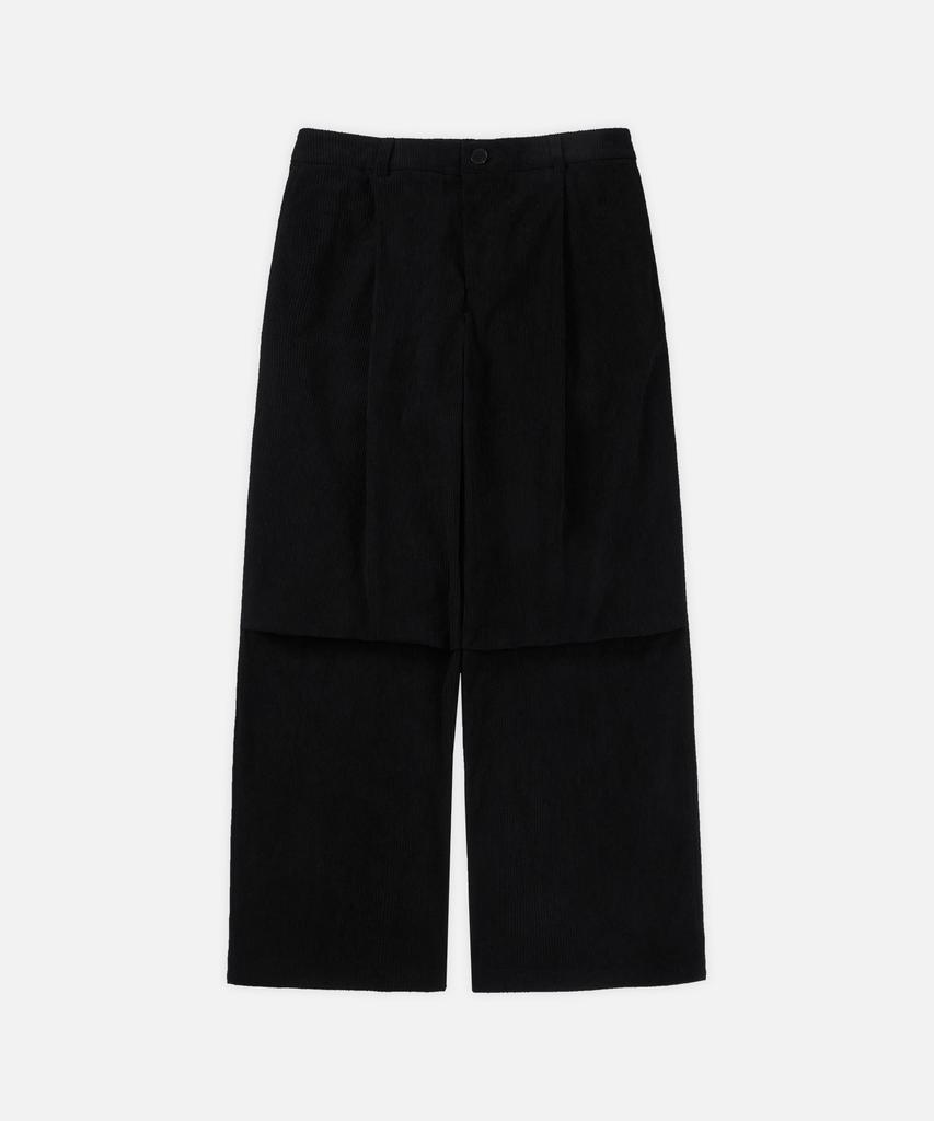 DRAW FIT Essential Wide One-Pleat Corduroy Pants [Black]