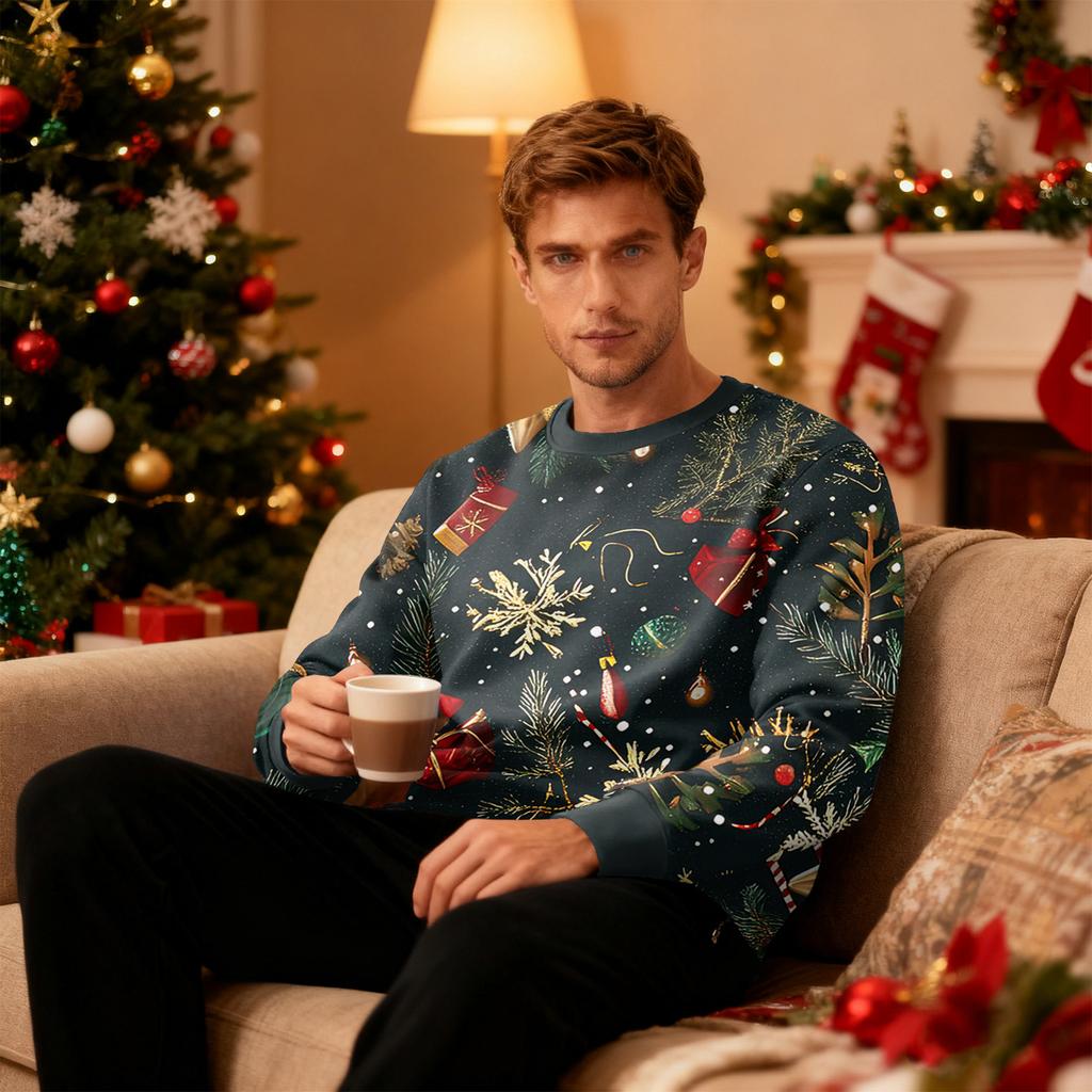 Men's Round Neck Fleece-Lined Thick Solid Color Sweatshirt