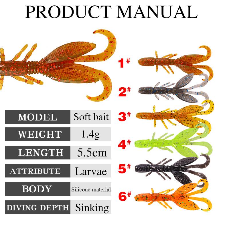 Crystal Silicone Soft Shrimp Lure, 5.5cm, 1.4g, 12pcs Fishing Bait Set